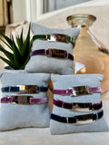 Velvet bracelet with engraved silver plate